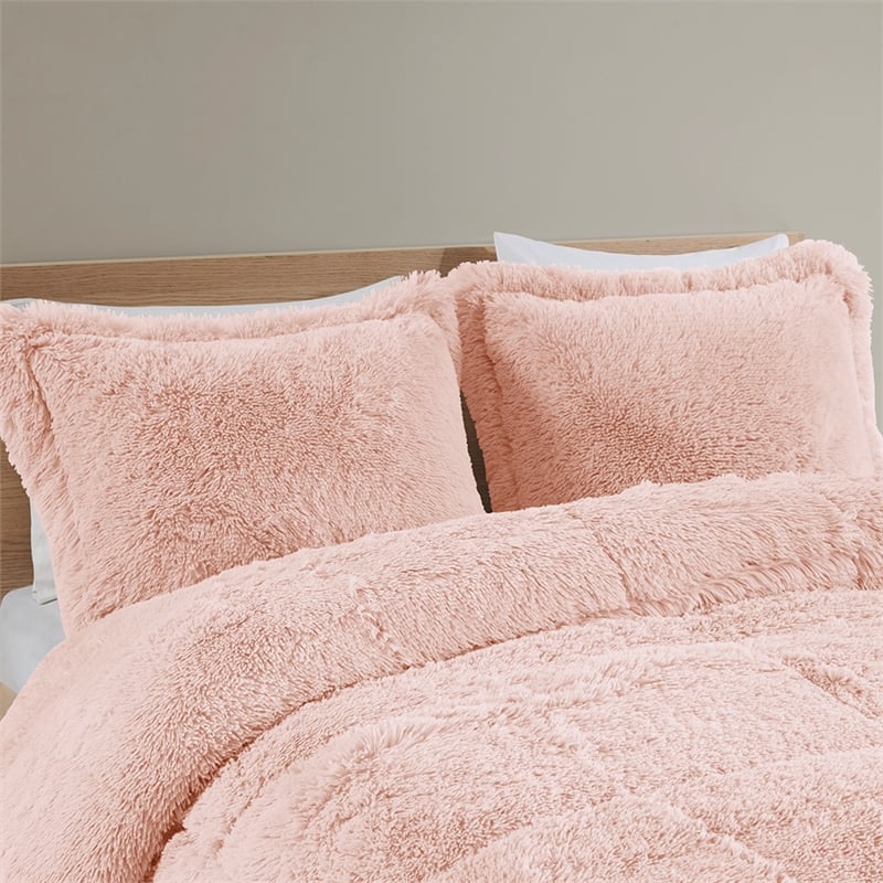 Intelligent Design Malea Shaggy Faux Fur Comforter Mini Set in Blush