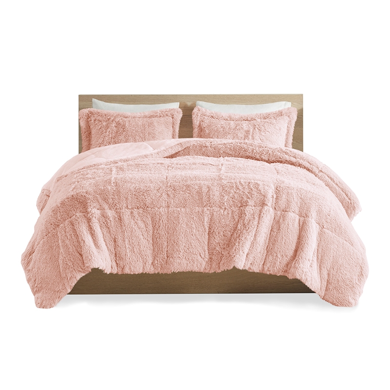 Intelligent Design Malea Shaggy Faux Fur Comforter Mini Set in Blush