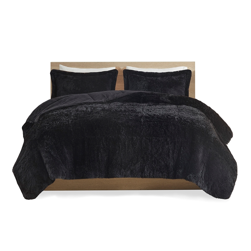 Intelligent Design Malea Shaggy Long Fur Comforter Mini Set in Black