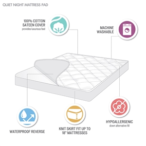 Madison Park Quiet Nights 300 Thread Count Cotton Sateen Waterproof Mattress Pad