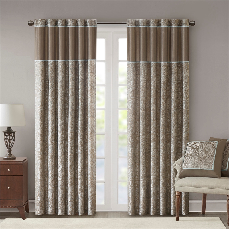 Madison Park Aubrey Jacquard Panel Pair in Blue and Brown