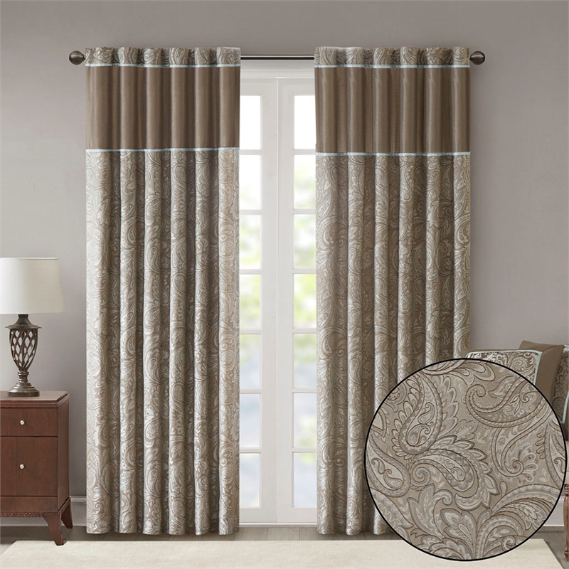 Madison Park Aubrey Jacquard Panel Pair in Blue and Brown