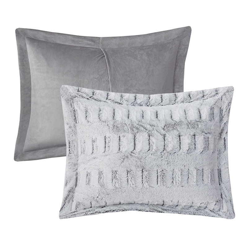 Madison Park Gia Back Print Long Fur Comforter Mini Set in Grey