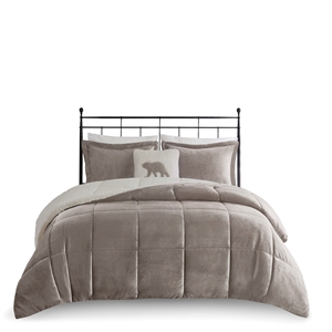Woolrich Alton Plush to Sherpa Down Alternative Comforter Set in Grey and Ivory