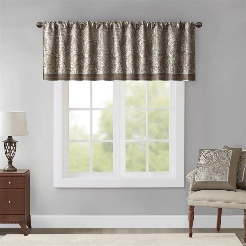 Madison Park Aubrey Jacquard Window Valance in Blue and Brown