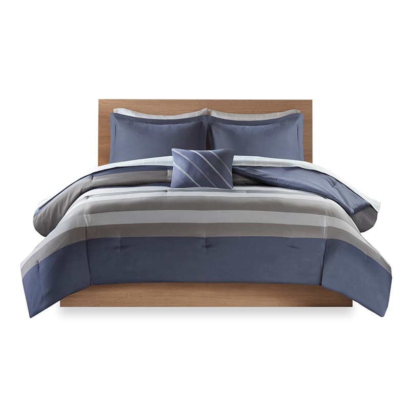 Intelligent Design Marsden Striped Comforter Set with Bed Sheets in Blue Grey
