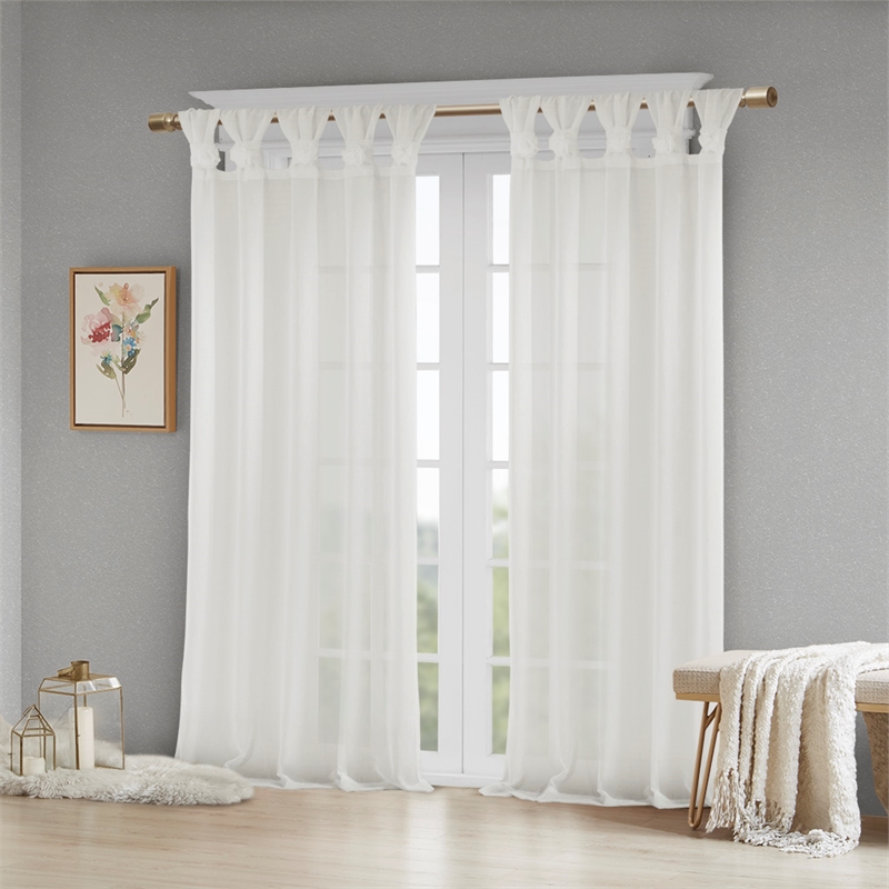Madison Park Rosette Floral Embellished Cuff Tab Top Solid Window Panel