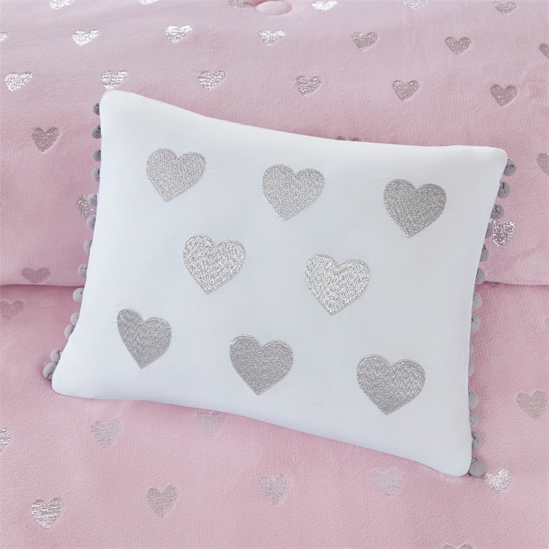 Mi Zone Rosalie Metallic Printed Plush Comforter Set in Pink and Silver