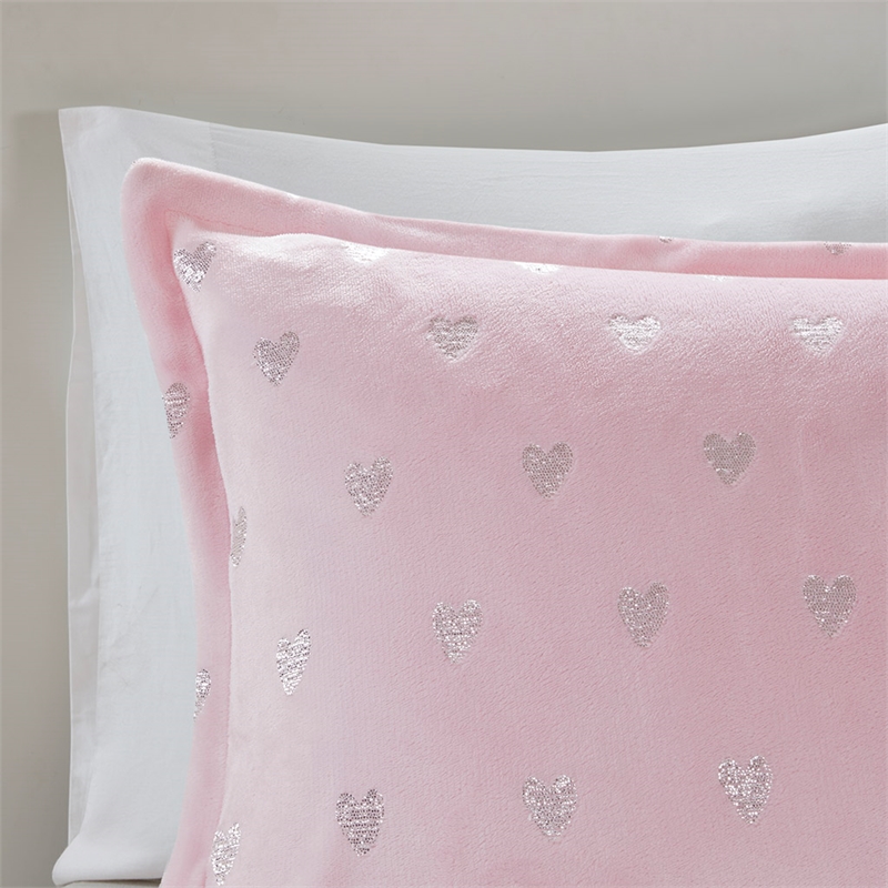 Mi Zone Rosalie Metallic Printed Plush Comforter Set in Pink and Silver