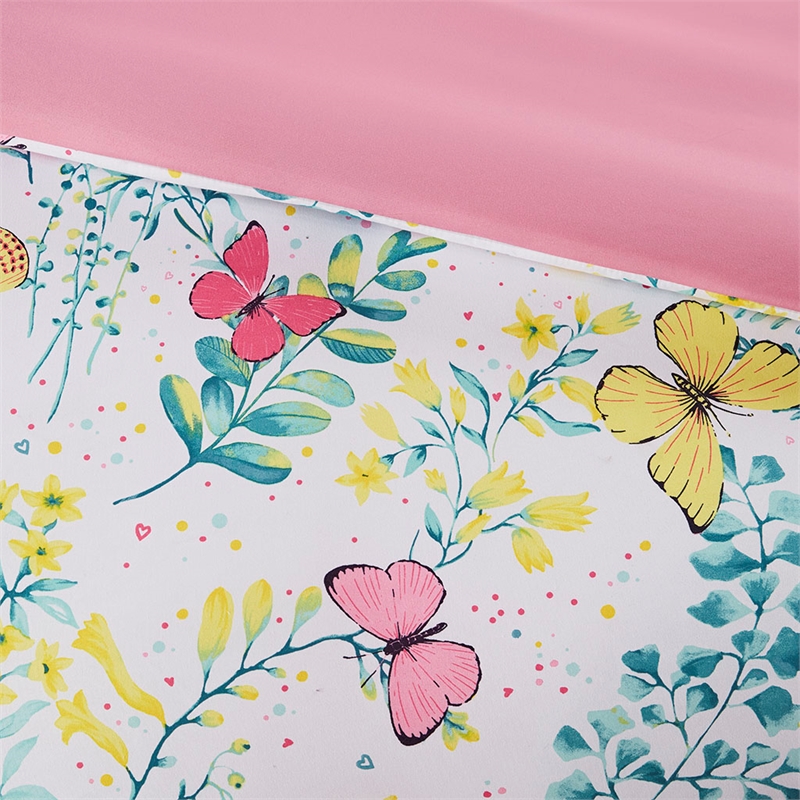 Cynthia Printed Butterfly Comforter Set in Pink