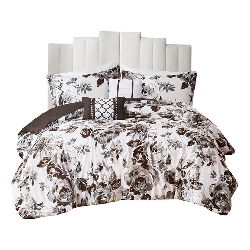 Intelligent Design Dorsey Floral Print Full/Queen Comforter Set in Black/White