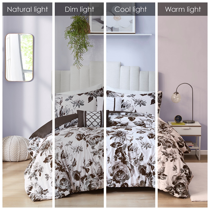 Intelligent Design Dorsey Floral Print Full/Queen Comforter Set in Black/White
