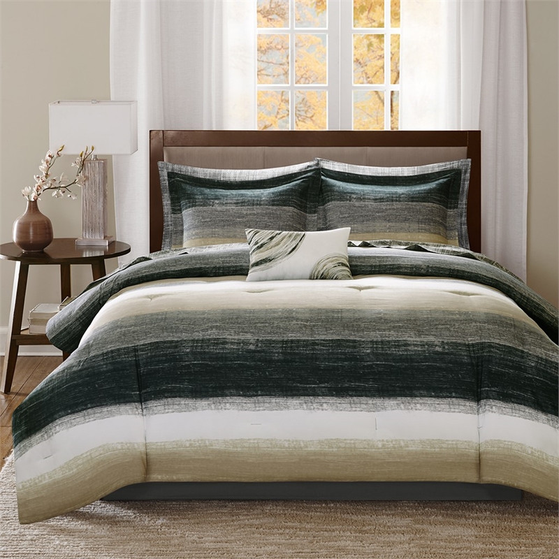 Madison Park Essentials Saben 9 Piece Comforter Set with Taupe Cotton Bed Sheets