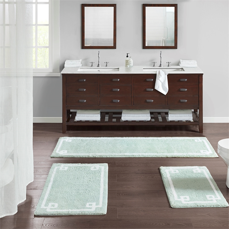 Madison Park Evan Cotton Tufted Bath Rug 24x72 in Seafoam
