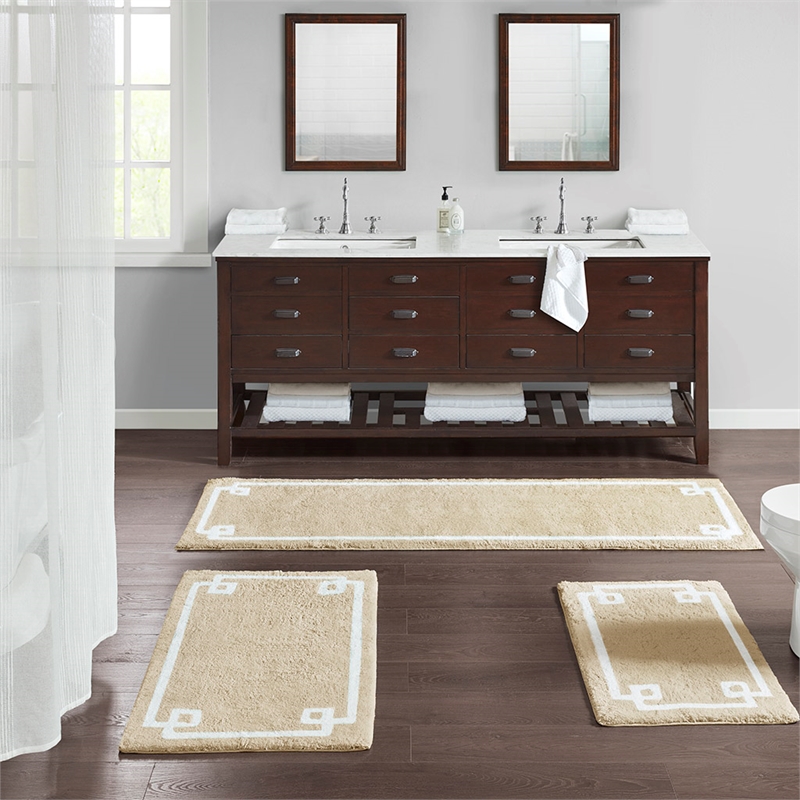 Madison Park Evan Cotton Tufted Bath Rug 24x72 in Taupe