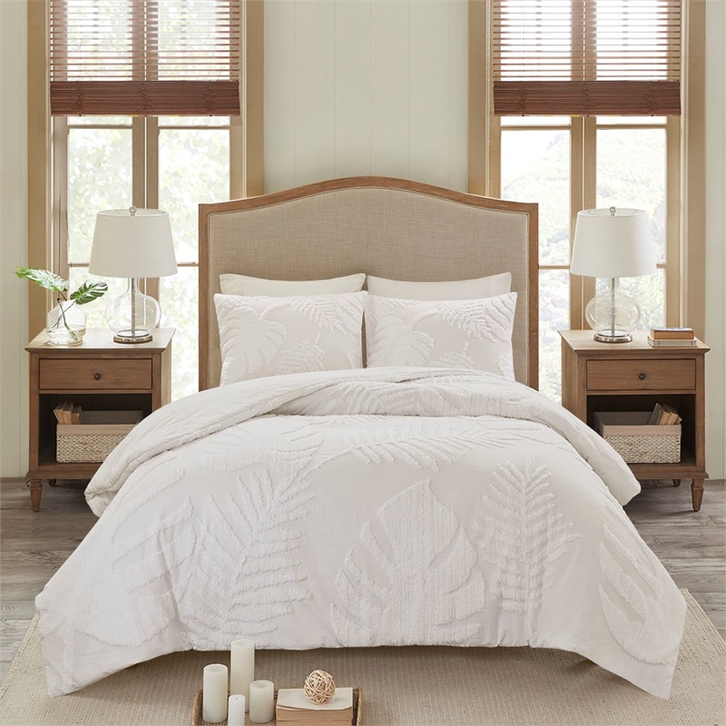Madison Park Bahari 3-Piece Cotton Chenille Palm Comforter Set in Off White