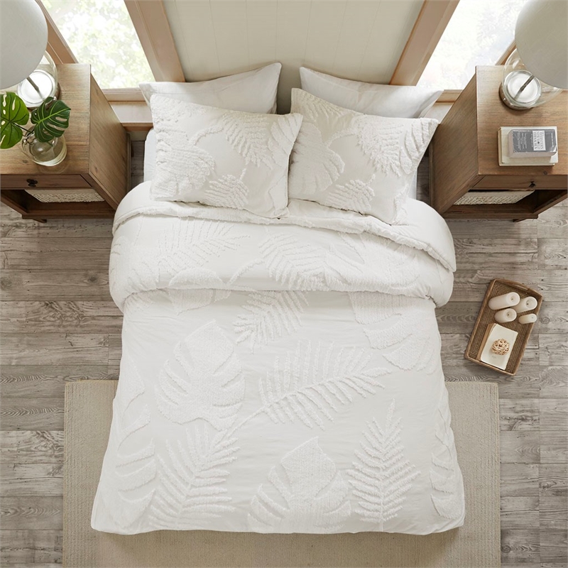 Madison Park Bahari 3-Piece Cotton Chenille Palm Comforter Set in Off White