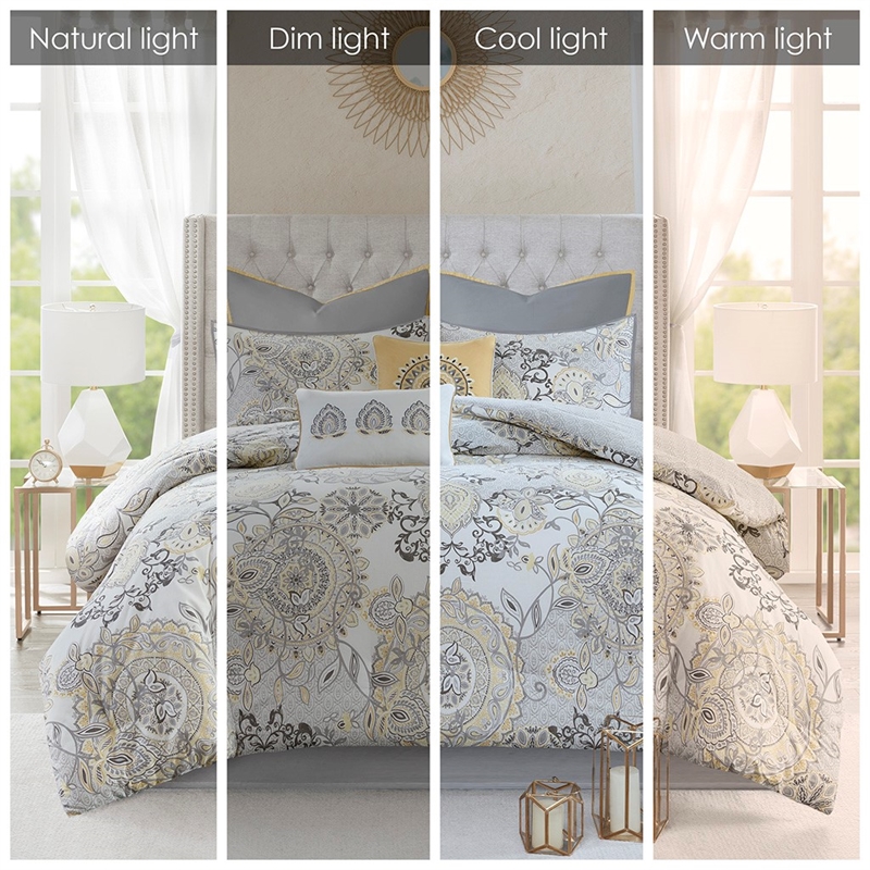 Madison Park Isla 8-Piece Cotton Floral Printed Comforter Set in Yellow