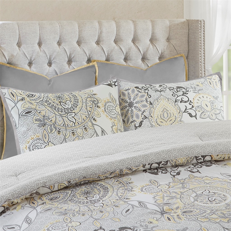 Madison Park Isla 8-Piece Cotton Floral Printed Comforter Set in Yellow