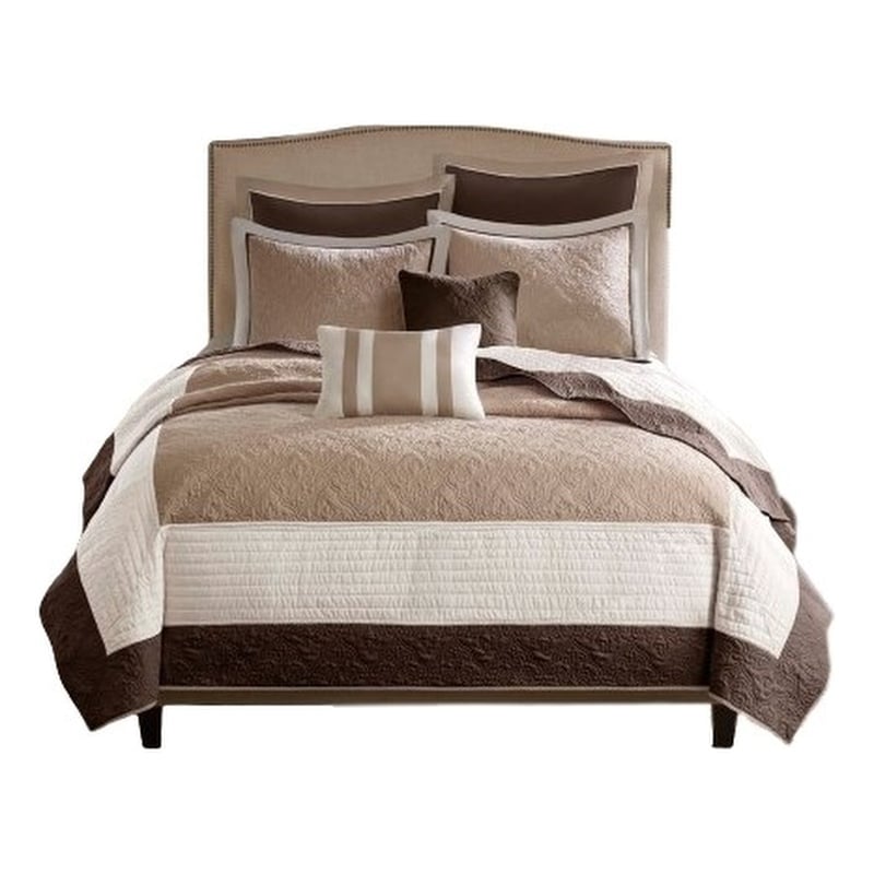 Madison Park Attingham 7-Piece Quilt Set with Euro Shams & Throw Pillows - Beige