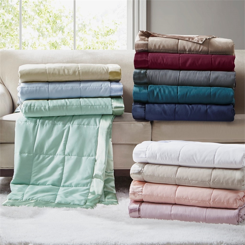 Madison Park Windom Fabric Down Alternative Blanket with Satin Trim - Seafoam