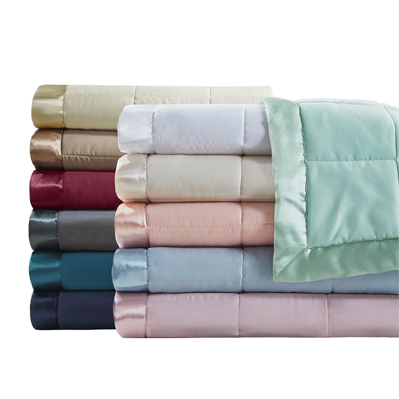 Madison Park Windom Fabric Down Alternative Blanket with Satin Trim - Seafoam