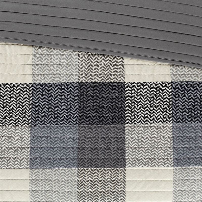 Madison Park Ridge 6-Piece Printed Herringbone Quilt Set w/ Throw Pillows - Gray