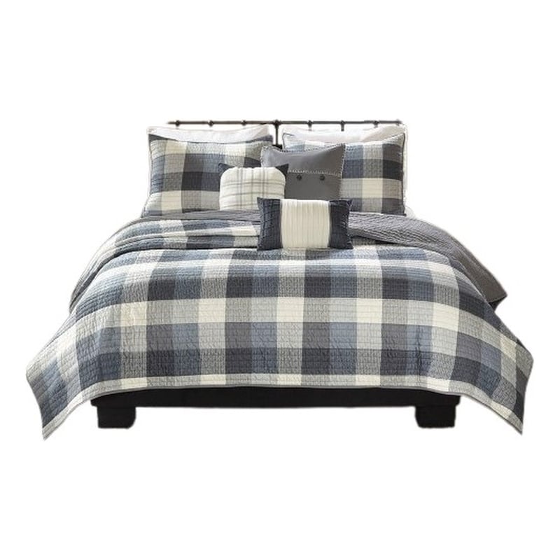 Madison Park Ridge 6-Piece Printed Herringbone Quilt Set w/ Throw Pillows - Gray