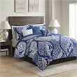 Madison Park Vienna 6-Piece Printed Cotton Quilt Set with Throw Pillows - Indigo