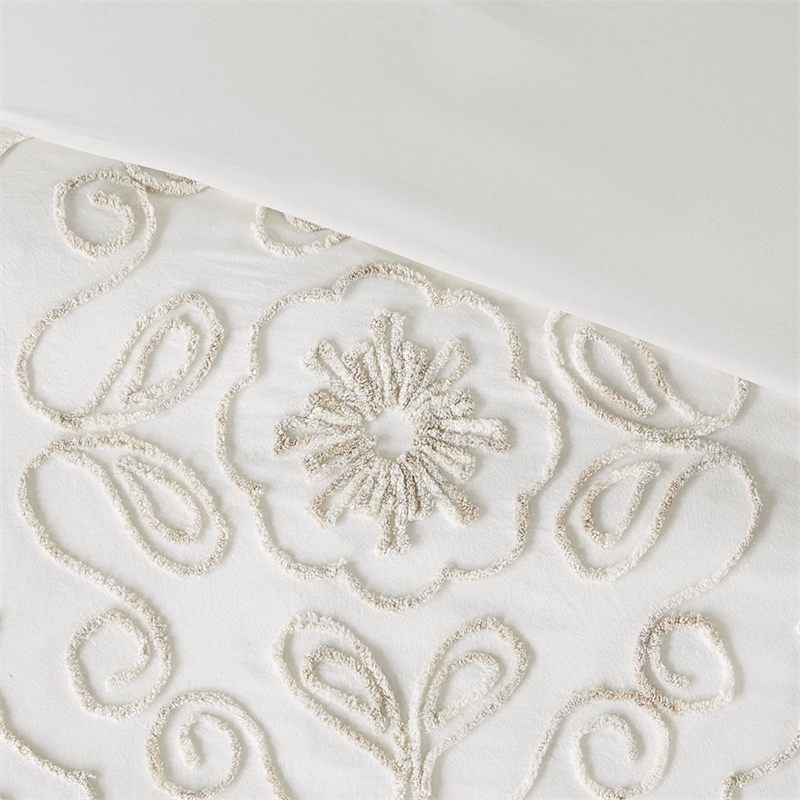 Madison Park Violette 3-Piece Cotton Chenille Duvet Cover Set in Ivory/Taupe