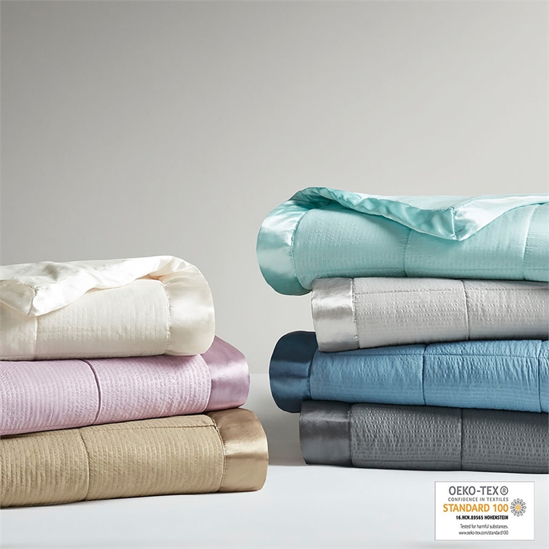 Madison Park Cambria Fabric Down Alternative Blanket with Satin Trim - Charcoal