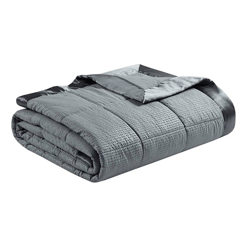 Madison Park Cambria Fabric Down Alternative Blanket with Satin Trim in Charcoal