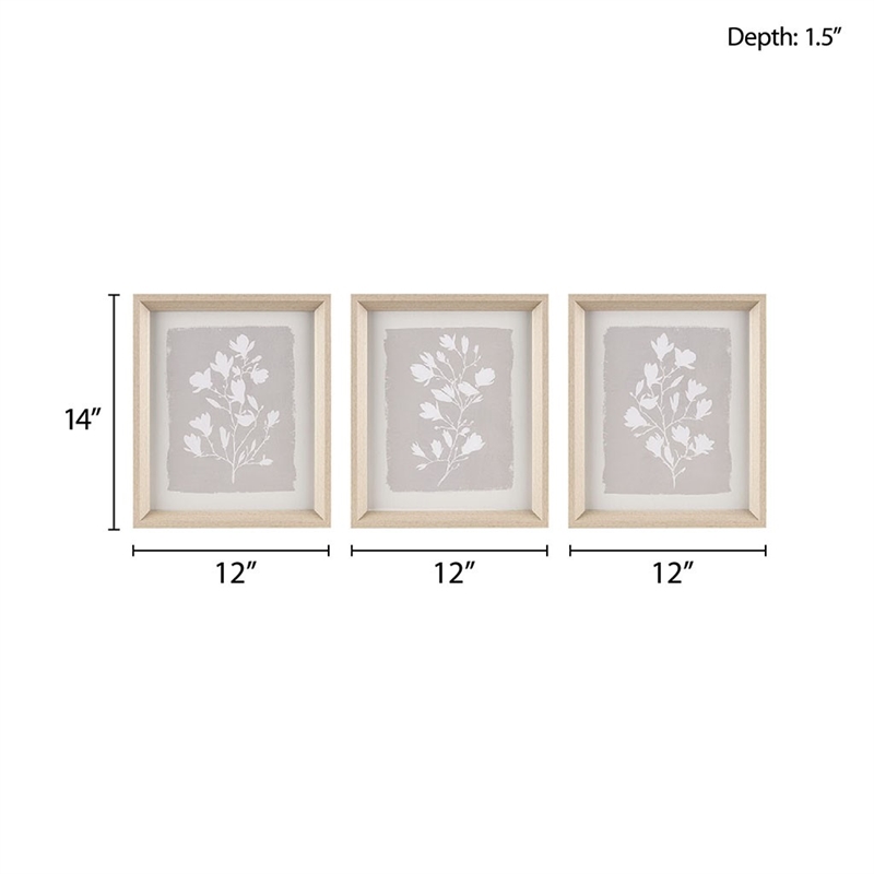 Madison Park Fair Florets Printed Framed Graphic 3 Piece Set in Beige