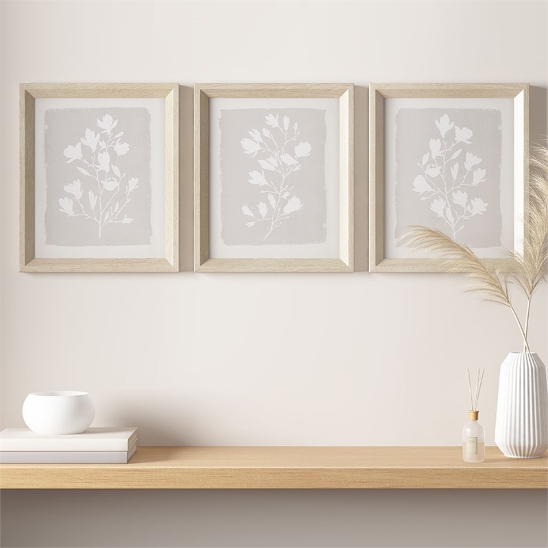 Madison Park Fair Florets Printed Framed Graphic 3 Piece Set in Beige