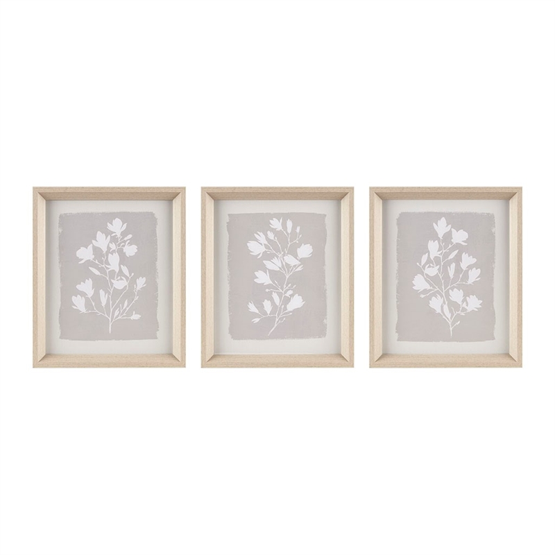 Madison Park Fair Florets Printed Framed Graphic 3 Piece Set in Beige