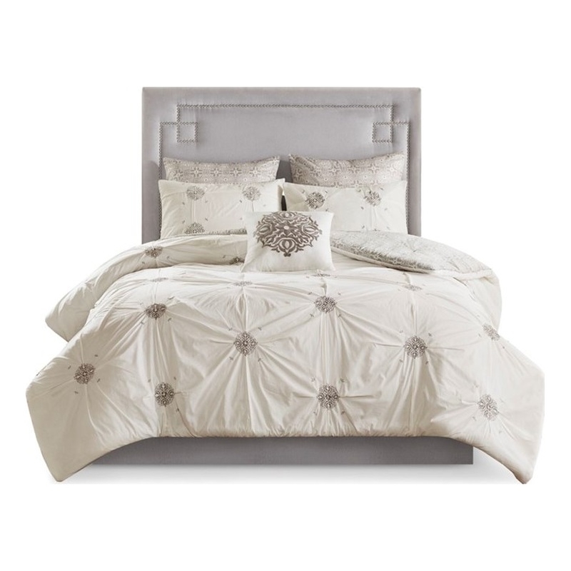 Madison Park 6 Piece Cotton Reversible Comforter Set in Ivory King/Cal King