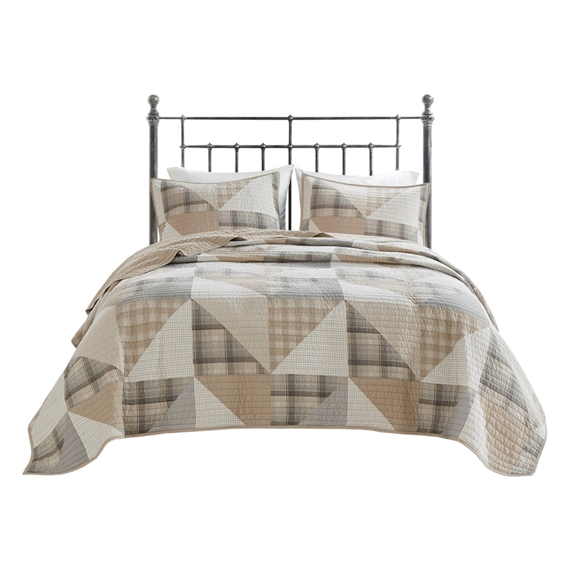 Woolrich Olsen Olsen 3 Piece Oversized Cotton Quilt Set in Tan Full/Queen