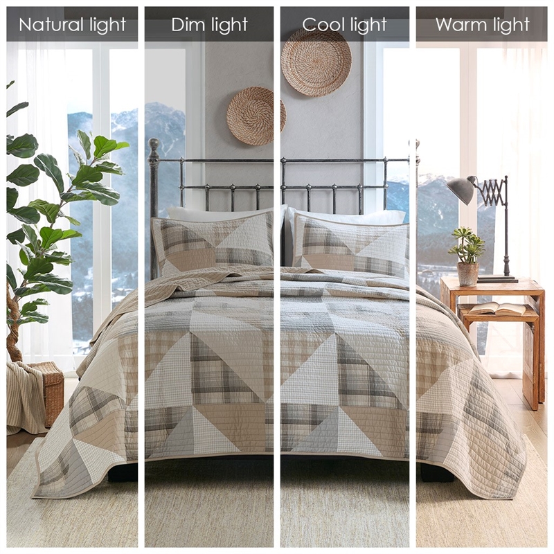 Woolrich Olsen Olsen 3 Piece Oversized Cotton Quilt Set in Tan King/Cal King