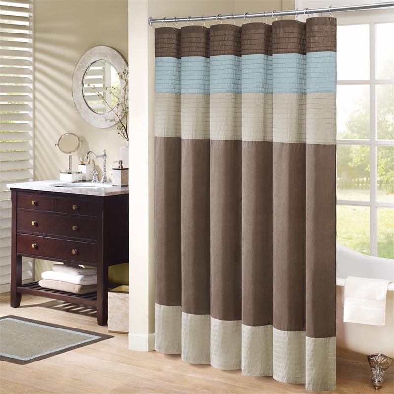 Madison Park Amherst Faux Silk Shower Curtain in Blue 72x72