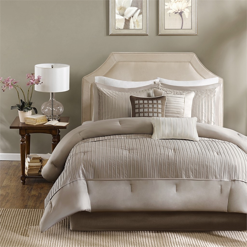 Madison Park Trinity 7 Piece Comforter Set in Taupe Cal King