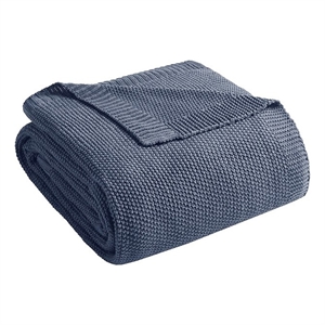 INK+IVY Bree Knit Blanket in Indigo Full/Queen