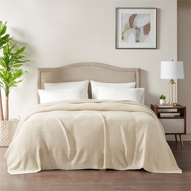 INK+IVY Bree Knit Knit Blanket in Ivory Full/Queen