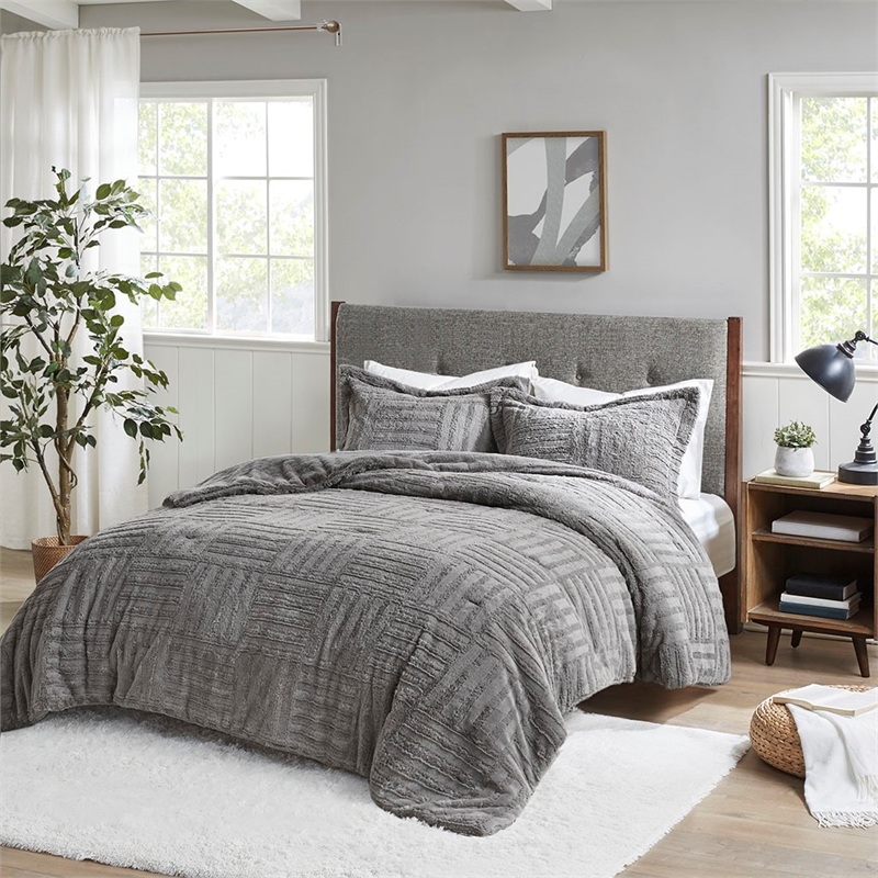 madison park arctic fur down alternative comforter mini set in grey full/queen