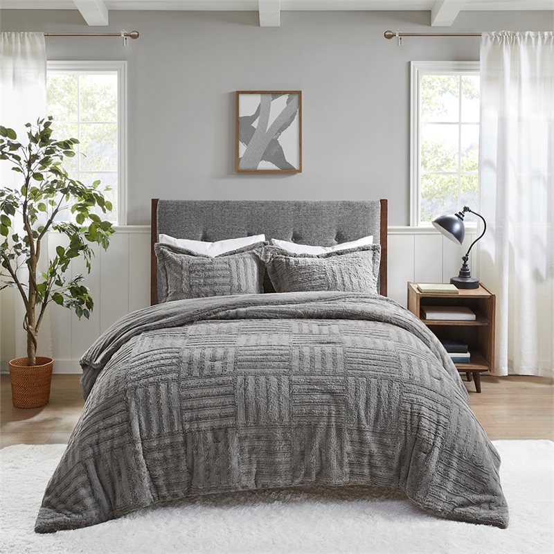 Madison Park Arctic Fur Down Comforter Mini Set in Grey King/Cal King