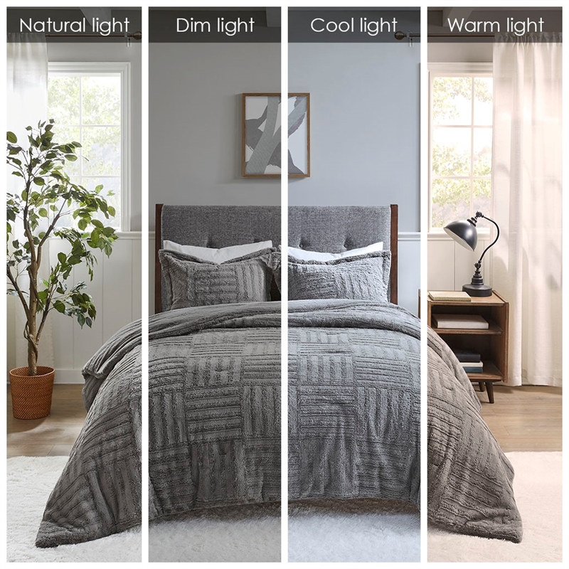 Madison Park Arctic Fur Down Comforter Mini Set in Grey King/Cal King