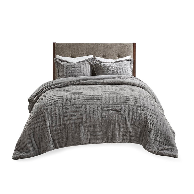 Madison Park Arctic Fur Down Comforter Mini Set in Grey King/Cal King