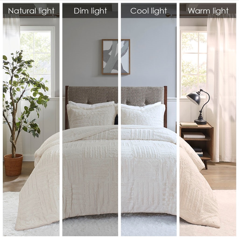 madison park arctic fur down alternative comforter mini set in ivory full/queen
