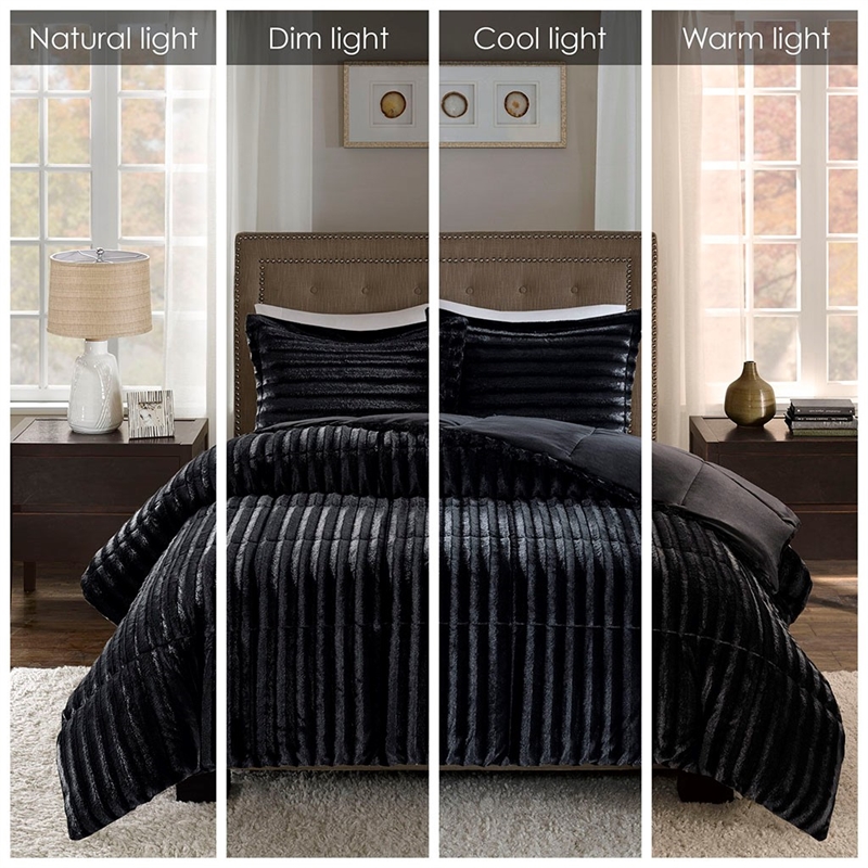 Madison Park Duke Faux Fur Comforter Mini Set in Black Full/Queen