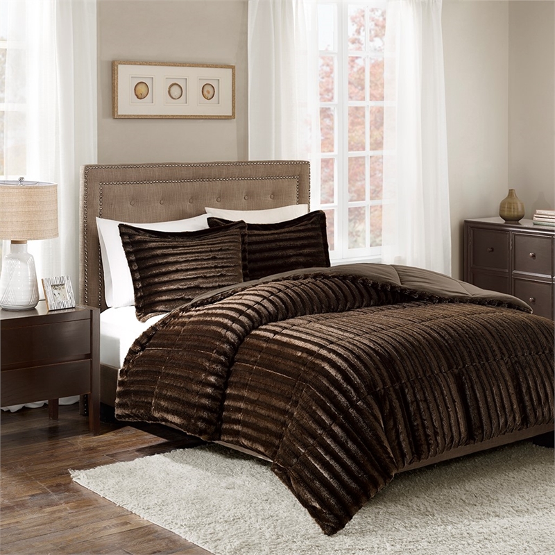 Madison Park Duke Faux Fur Comforter Mini Set in Chocolate King/Cal King