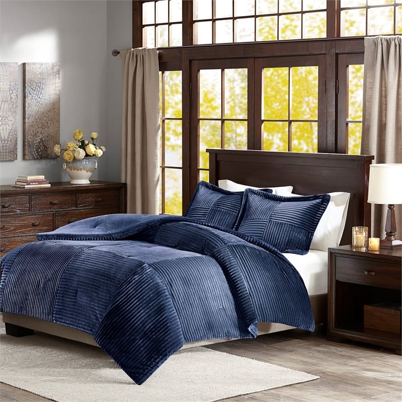 Madison Park Parker Plush Down Alternative Comforter Set in Navy Full/Queen